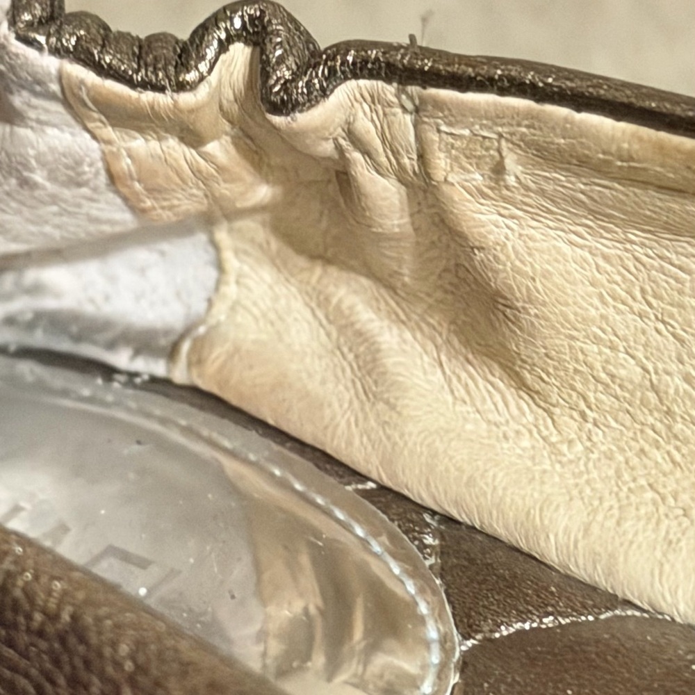 Michael Kors Metallic Bronze Leather Ballet Flats MK Logo Bow Size 8.5 - Picture 11 of 13